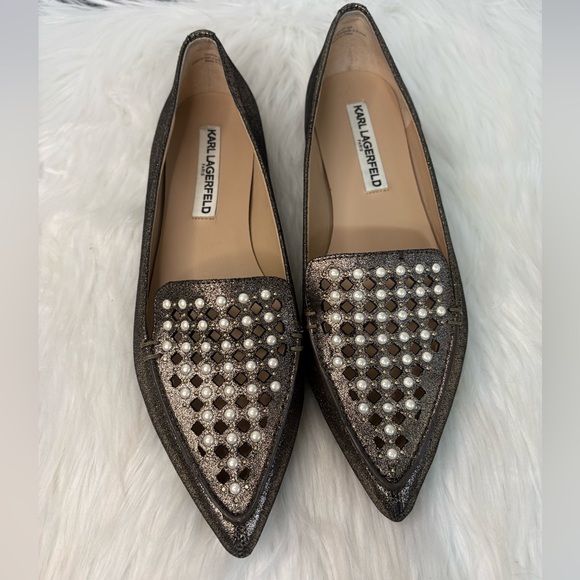 Karl Lagerfeld Metallic Flats with Pearl Accents - Picture 2 of 6